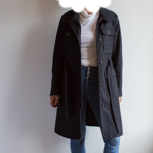 Esprit Outwear Trench Wool Single breasted Coat Overcoat Pockets Black S Small - Picture 5 of 16